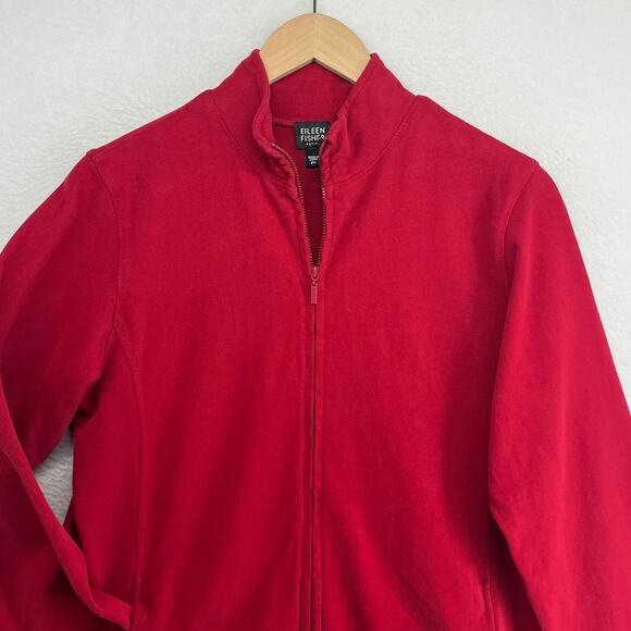 EILEEN FISHER Jacket PL Heavy Brushed Jersey Cotton Sweatshirt Full Zip Red - Picture 3 of 12